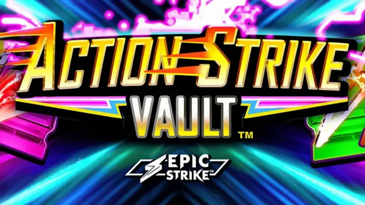 Interface do jogo de slot Action Strike Vault com elementos neon e espaciais